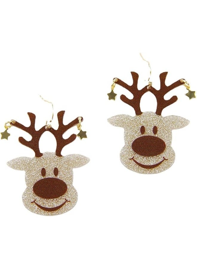 FOLAI Christmas Reindeer Earrings – Sparkling Acrylic Resin Pendant Earrings for Women, Christmas Jewelry Gift - Image 2