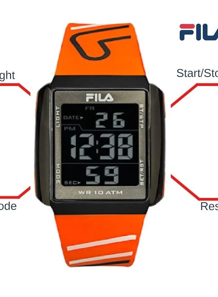 FILA FILA ADULT UNISEX CHRONO WATCH PLASTIC CASE ORANGE PLASTIC STRAP, 38-325-006