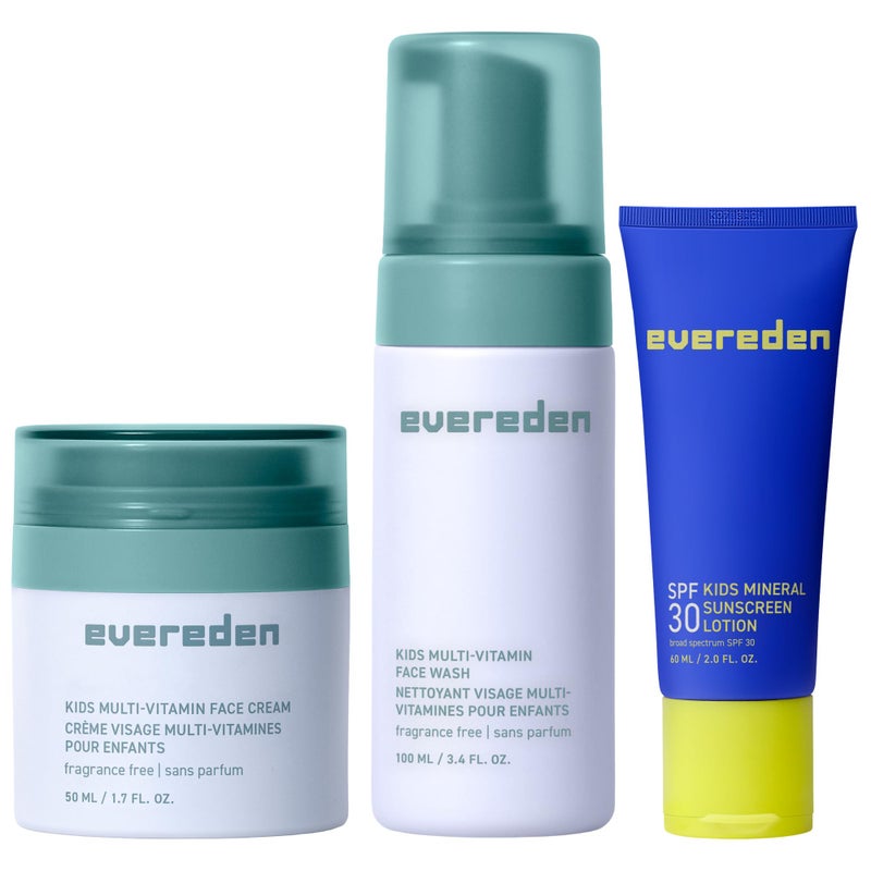 Evereden Kids Daily 1-2-3 Routine Bundle: Clean & Vegan Skincare for Kids â€“ Hydrating & Gentle Tween Skincare Set with Multi-Vitamin Face Wash, Face Cream, & SPF 30 Mineral Sunscreen - Image 1