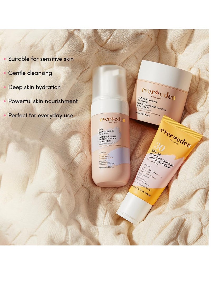 Evereden Evereden Daily 1-2-3 Routine Bundle: Clean & Vegan Skin Care Set for Kids - Hydrating & Nourishing Tween Skincare Set with Multi-Vitamin Face Wash, Face Cream, Lotion, & SPF 30 Mineral Sunscreen  - Image 3