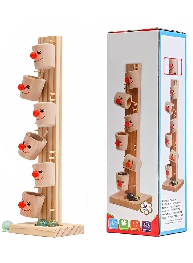 Smiley Wooden Marble Tree Toy, Montessori Ball Run Track Game for Toddlers Hand-Eye Coordination and Fine Motor Skills, Clown Face and 6 Colorful Buckets, Early Learning Supporting Tool, Ideal Gift - Image 1