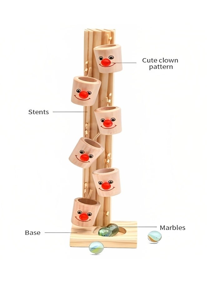 Smiley Wooden Marble Tree Toy, Montessori Ball Run Track Game for Toddlers Hand-Eye Coordination and Fine Motor Skills, Clown Face and 6 Colorful Buckets, Early Learning Supporting Tool, Ideal Gift - Image 3