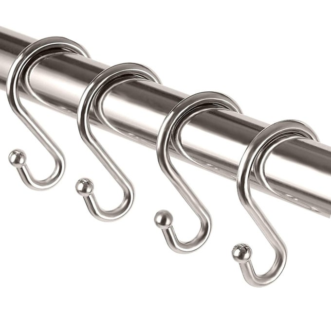 METAL SHOWER CURTAIN HOOKSSET OF 12 RINGSRUST RESISTANT S SHAPED HOOKS HANGERS FOR SHOWER CURTAINS KITCHEN UTENSILS CLOTHING TOWELS ETC NICKEL