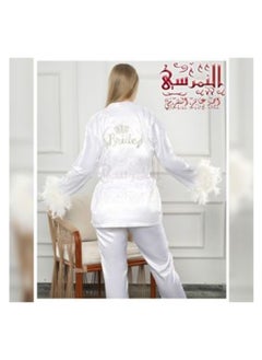 النمرسي بيجامة عروسة 3 قطع ابيض مطرزة بريش  - Image 2