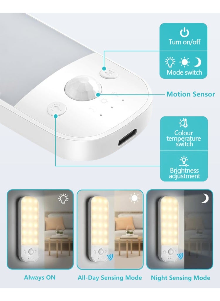 HASTHIP® Motion Sensor Lights Indoor, 2 Pack USB Rechargeable LED Night Light with 3 Modes, 3 Light Color, Stepless Dimmable, with Removable Magnet Sheet Stick-On Cupboard - Image 2