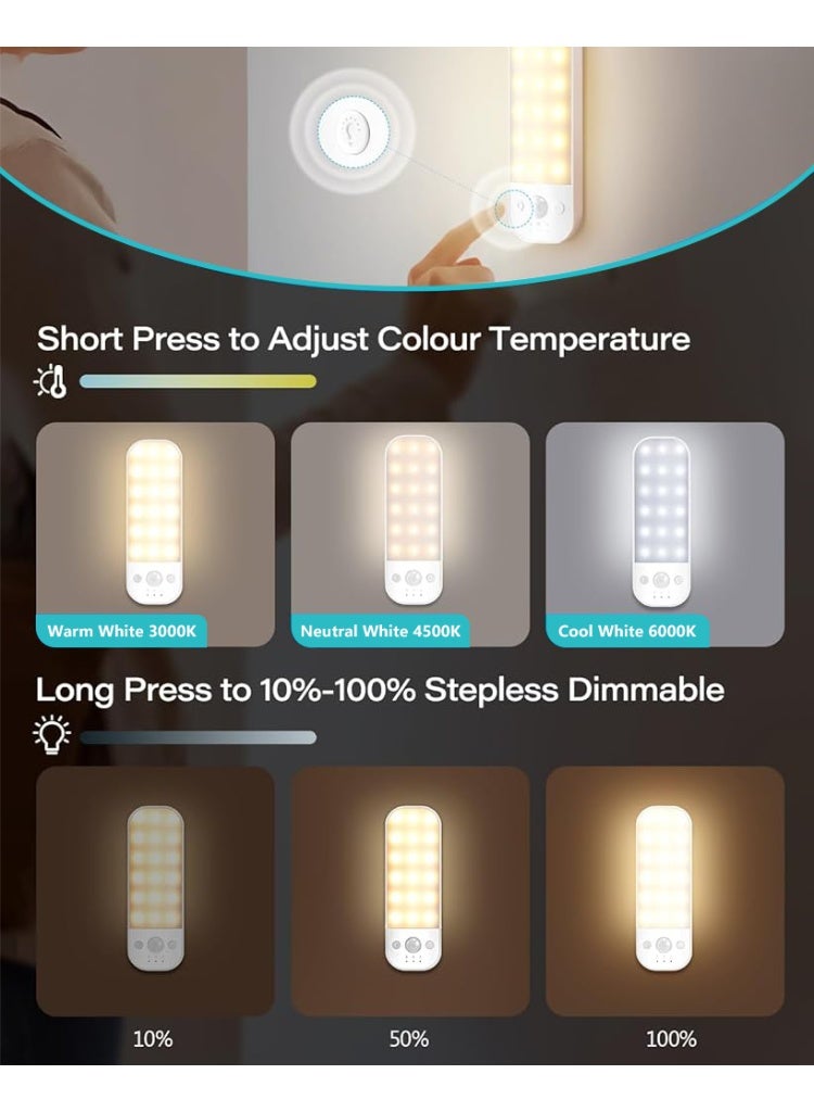 HASTHIP® Motion Sensor Lights Indoor, 2 Pack USB Rechargeable LED Night Light with 3 Modes, 3 Light Color, Stepless Dimmable, with Removable Magnet Sheet Stick-On Cupboard - Image 3