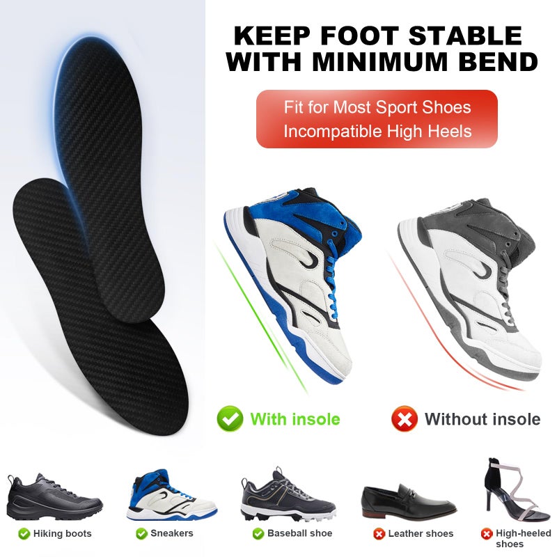 EZWORK Carbon Fiber Insoles, Carbon Fiber Foot Plate 1 Pair Rigid Shoe Insert Support Turf Toe, Foot Fractures, Morton Extension, Hallux Rigidus and Limitus - Alternative to Post Op Shoe - Image 3