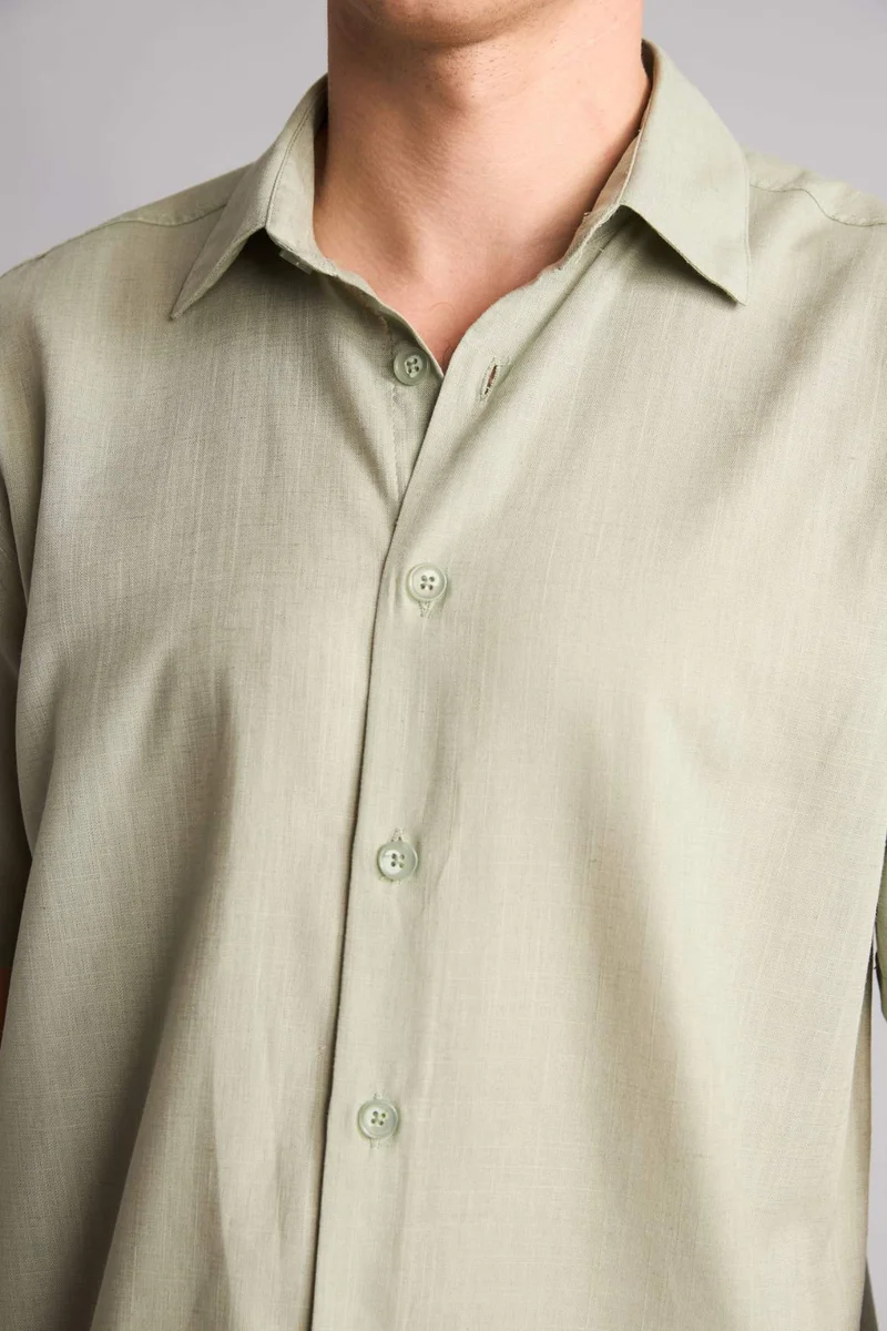 Defacto  Regular Fit Shirt Collar Linen Blended Short Sleeve Shirt for Men | Best Price UAE
