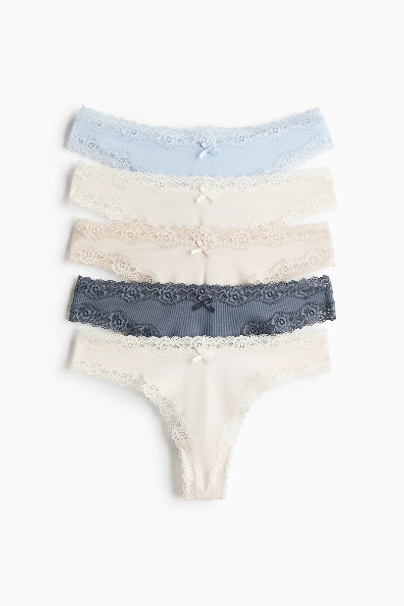 H&M 5-pack cotton and lace Brazilian briefs