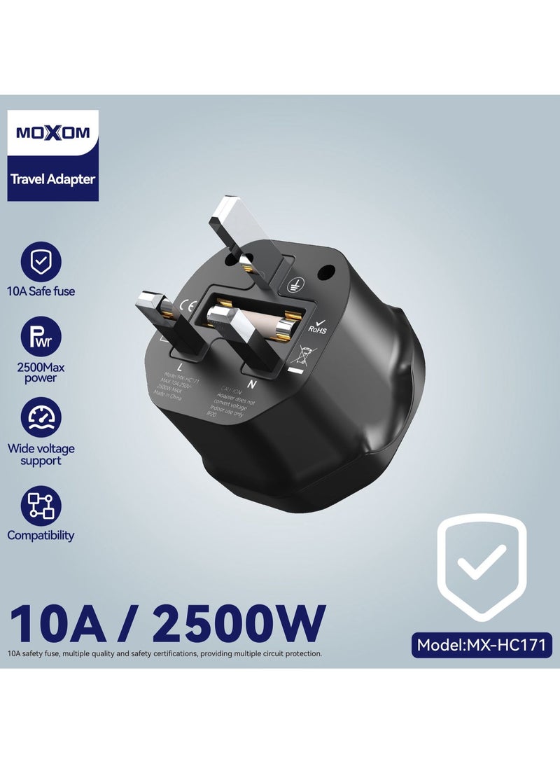 MOXOM MX-HC171 universal charger,  Travel Adapter 3 Pin, Connect to The Worldwide Charger Plug, high power, Compact and Portable adapter, heat-resistant - Image 2