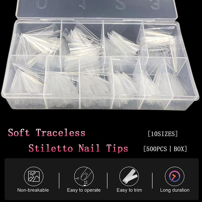 SWETIDY 500PCS Stiletto Nail Tips SWETIDY Extra Long Nails Clear Nail Tips Half Cover XL Stiletto Shape Acrylic Pointed Nails for Halloween Salon and Home DIY 10 Sizes with Box 5.9 Ounce - Image 2