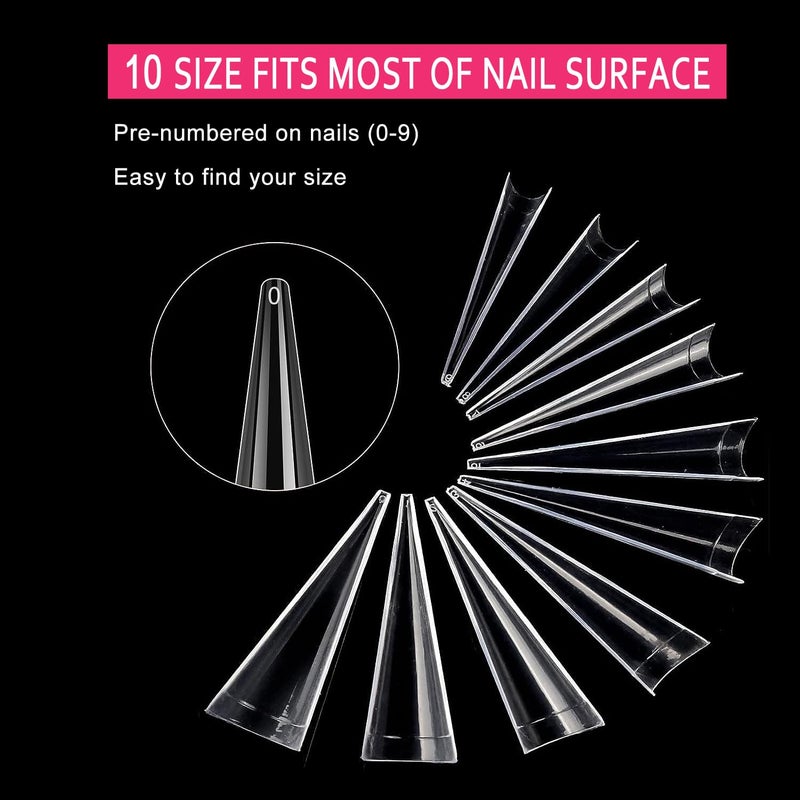 SWETIDY 500PCS Stiletto Nail Tips SWETIDY Extra Long Nails Clear Nail Tips Half Cover XL Stiletto Shape Acrylic Pointed Nails for Halloween Salon and Home DIY 10 Sizes with Box 5.9 Ounce - Image 4