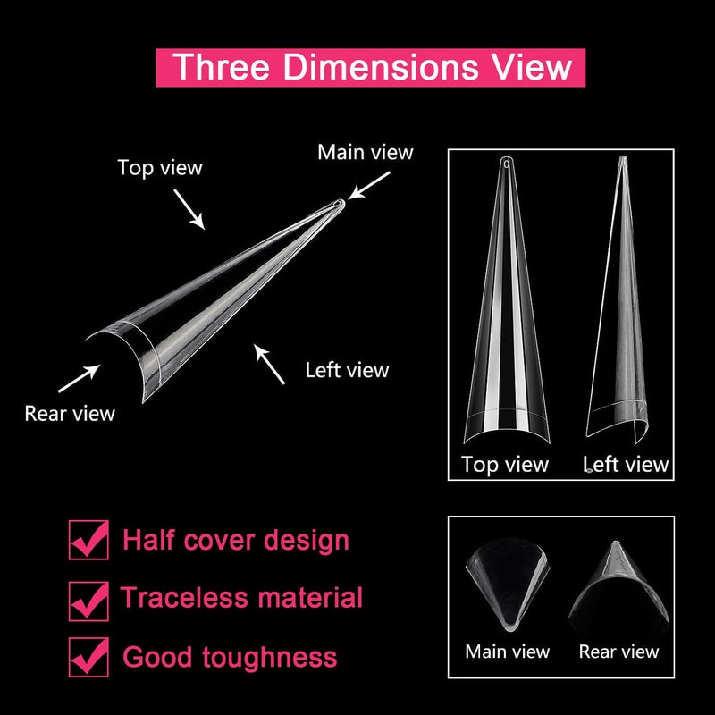 SWETIDY 500PCS Stiletto Nail Tips SWETIDY Extra Long Nails Clear Nail Tips Half Cover XL Stiletto Shape Acrylic Pointed Nails for Halloween Salon and Home DIY 10 Sizes with Box 5.9 Ounce - Image 3
