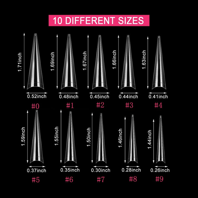 SWETIDY 500PCS Stiletto Nail Tips SWETIDY Extra Long Nails Clear Nail Tips Half Cover XL Stiletto Shape Acrylic Pointed Nails for Halloween Salon and Home DIY 10 Sizes with Box 5.9 Ounce - Image 5