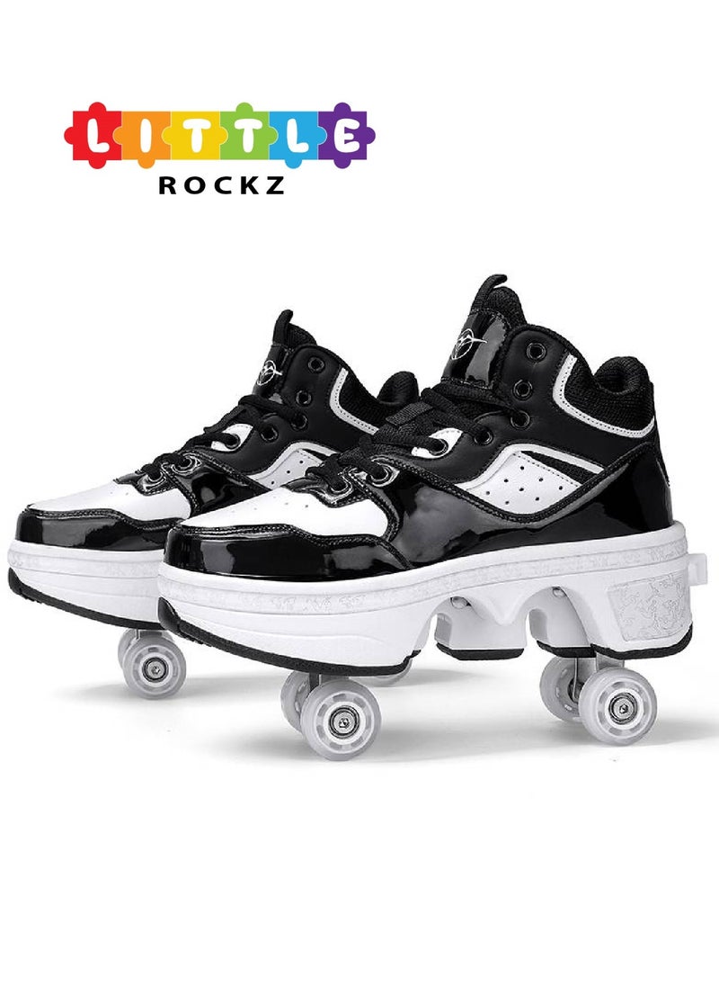 LITTLE ROCKZ - Little Rockz Double Row Skate Sneakers Shoes, 2 in 1 Parkour Shoes with Wheels for for Adult Kids Retractable Pulley Roller Skate Shoes - Image 1