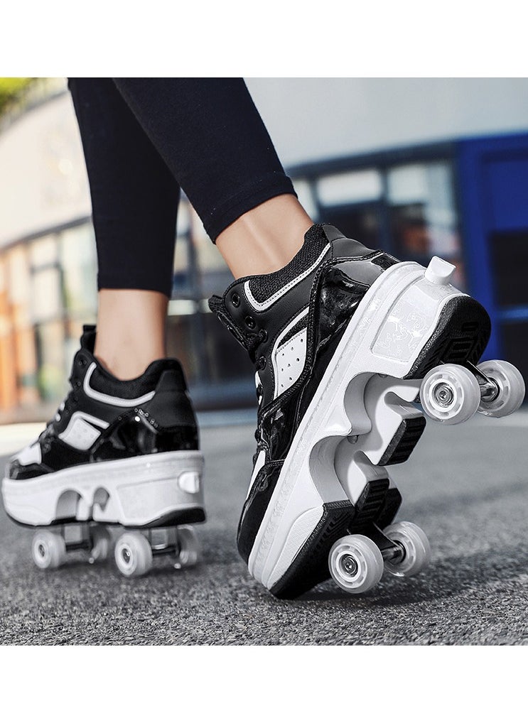 LITTLE ROCKZ - Little Rockz Double Row Skate Sneakers Shoes, 2 in 1 Parkour Shoes with Wheels for for Adult Kids Retractable Pulley Roller Skate Shoes - Image 1