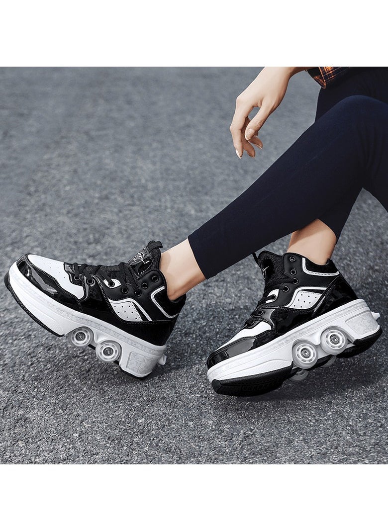 LITTLE ROCKZ - Little Rockz Double Row Skate Sneakers Shoes, 2 in 1 Parkour Shoes with Wheels for for Adult Kids Retractable Pulley Roller Skate Shoes - Image 1