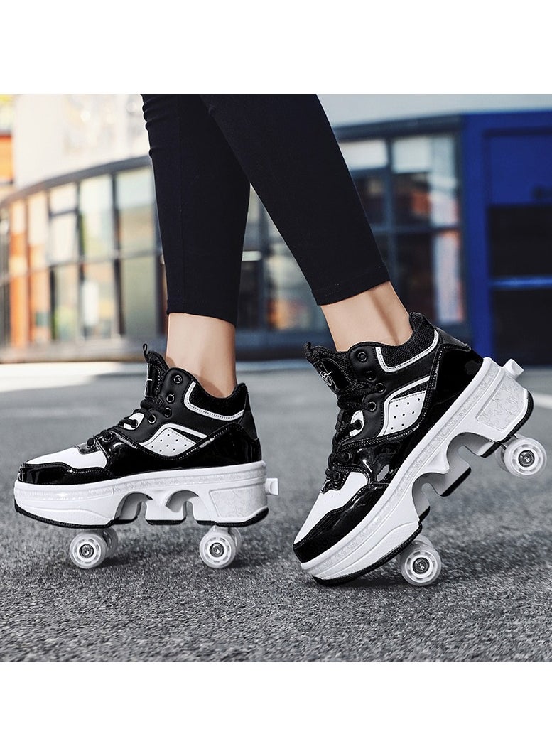 LITTLE ROCKZ - Little Rockz Double Row Skate Sneakers Shoes, 2 in 1 Parkour Shoes with Wheels for for Adult Kids Retractable Pulley Roller Skate Shoes - Image 1
