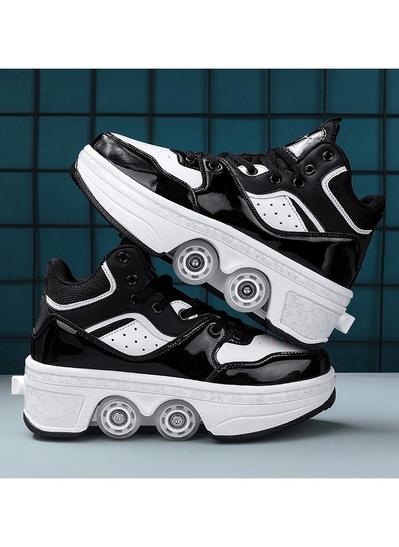 LITTLE ROCKZ - Little Rockz Double Row Skate Sneakers Shoes, 2 in 1 Parkour Shoes with Wheels for for Adult Kids Retractable Pulley Roller Skate Shoes - Image 1