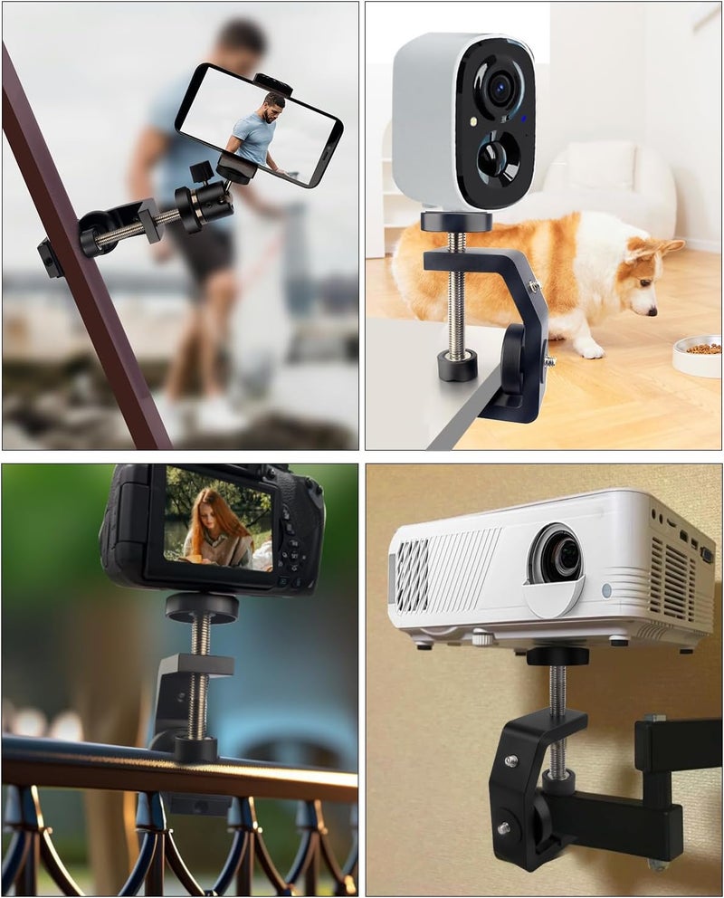 JEBUTU Universal C-Clamp With 1/4 Screw Rubber 360°Rotatable Ball Head Camera Mount Adapter for Tripod Monopod Desk Mount Holder LCD Monitor Flash Cart Bench Worktable Light Stand Rod Hook Shelves Cross Bar - Image 2