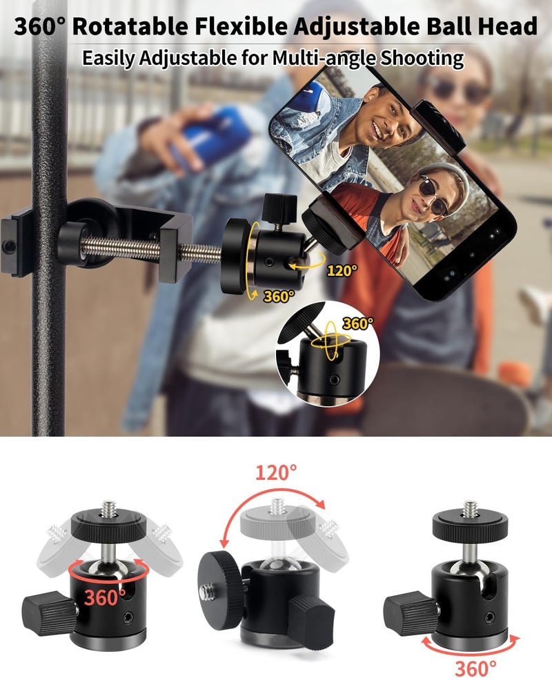 JEBUTU Universal C-Clamp With 1/4 Screw Rubber 360°Rotatable Ball Head Camera Mount Adapter for Tripod Monopod Desk Mount Holder LCD Monitor Flash Cart Bench Worktable Light Stand Rod Hook Shelves Cross Bar - Image 5