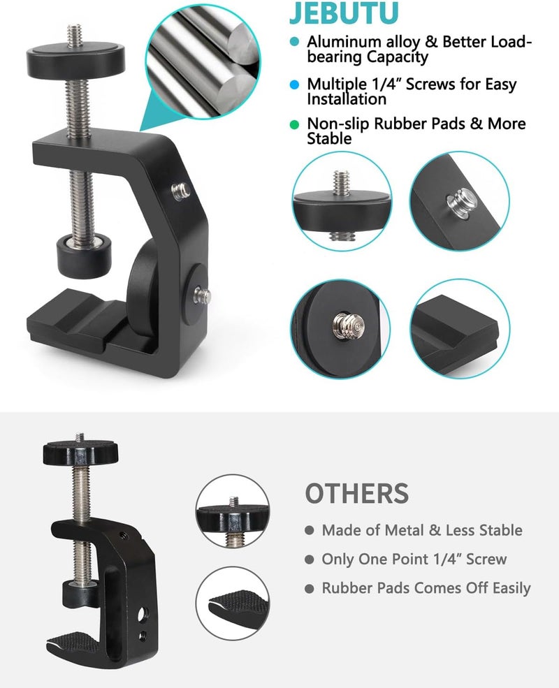 JEBUTU Universal C-Clamp With 1/4 Screw Rubber 360°Rotatable Ball Head Camera Mount Adapter for Tripod Monopod Desk Mount Holder LCD Monitor Flash Cart Bench Worktable Light Stand Rod Hook Shelves Cross Bar - Image 4