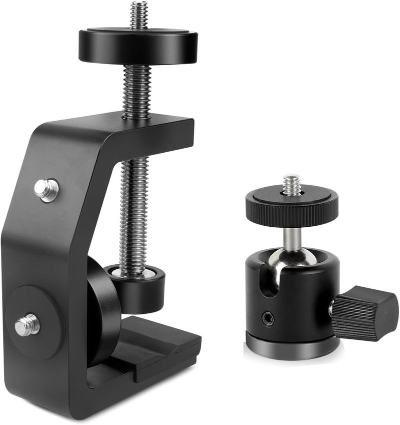 JEBUTU Universal C-Clamp With 1/4 Screw Rubber 360°Rotatable Ball Head Camera Mount Adapter for Tripod Monopod Desk Mount Holder LCD Monitor Flash Cart Bench Worktable Light Stand Rod Hook Shelves Cross Bar - Image 1