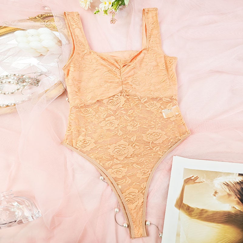 New Hot-selling Perspective Lace Stitching Sexy Multicolor All-match Outer Wear Beautiful Back Strap Hidden Buckle Bodysuit - Image 3