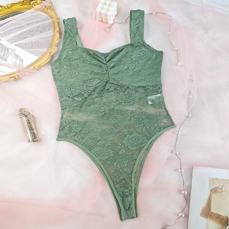 New Hot-selling Perspective Lace Stitching Sexy Multicolor All-match Outer Wear Beautiful Back Strap Hidden Buckle Bodysuit - Image 5
