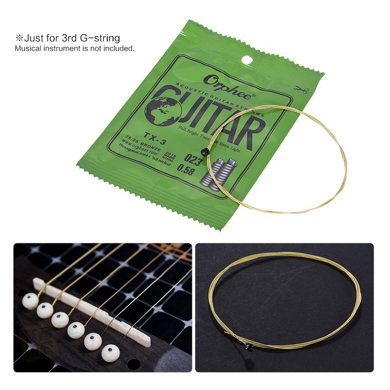 Orphee TX-3 Single String Replacement for Acoustic Folk Guitar 3rd G-String (.023) 10-Pack High-carbon Steel Core 75/25 Phosphor Bronze Extra Light Tension - Image 5