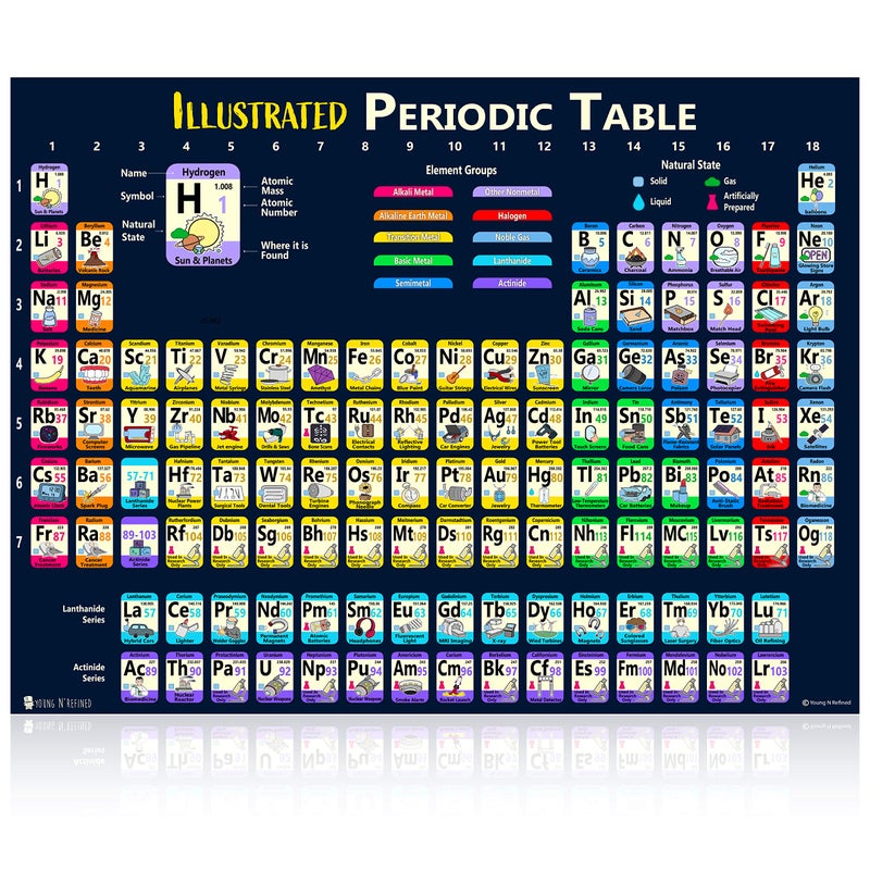 Young N Refined Periodic Table of Elements 2023 Laminated Kids Poster Illustrated (14"x19") Young N Refined - Image 1