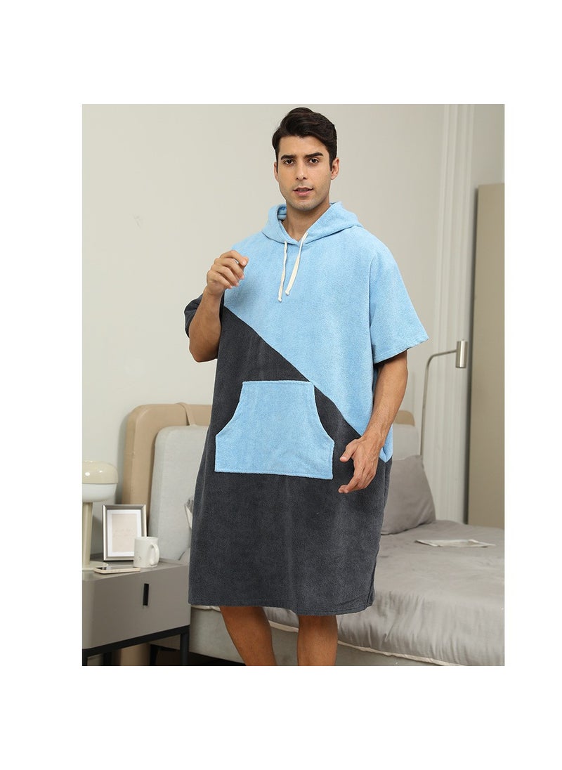 Generic 2024 Ultrafine Fiber Terrycolor Blocking Splicing Quick Dry Beach Towel Bath Towel Wearable Robes Summer Season D189 blue + black 