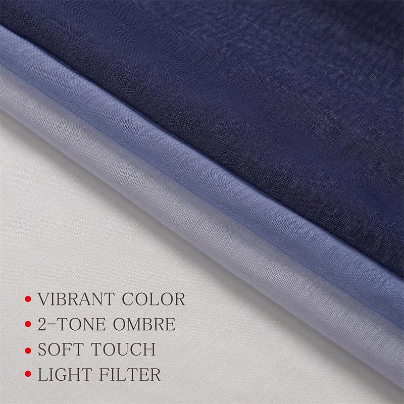 G2000 Sheer Curtains & Drapes 95 Inch Navy Blue & White Ombre Bedroom & Living Room Window Curtains With Light Filtering & Grommet For Patio Sliding Glass Door - 2 Panels - Image 4