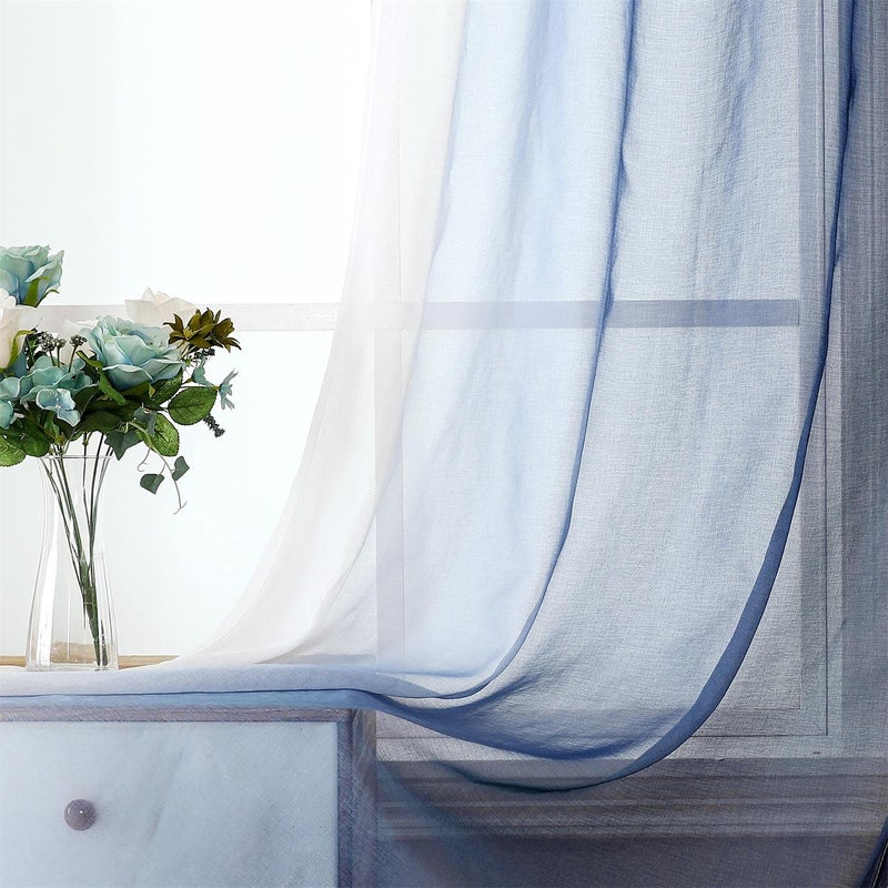 G2000 Sheer Curtains & Drapes 95 Inch Navy Blue & White Ombre Bedroom & Living Room Window Curtains With Light Filtering & Grommet For Patio Sliding Glass Door - 2 Panels - Image 3