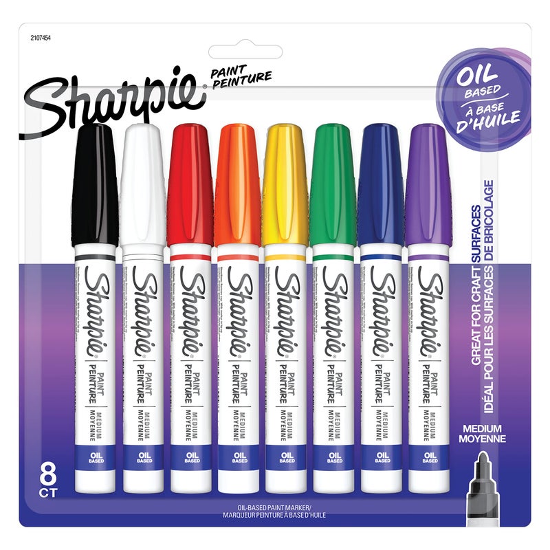 Sharpie Oil-Based Paint Markers, Medium Point, Assorted Colors, 8 Count - Great for Rock Painting - Image 1