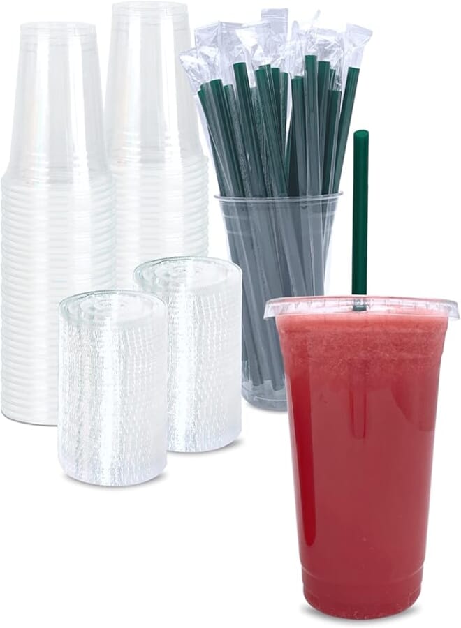 Cappatua [50 SETS] 20 oz Clear Plastic Cups with Lids and STRAWS, Disposable Drinking Cups for Cold Drinks, Iced Coffee, Milkshakes, Smoothies