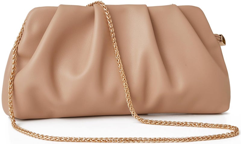 Munansli Tan Women's Clutch Purse,Evening Bag for Women Ruched Clutch Purse Detachable Metal Chain Crossbody Bag - Image 1