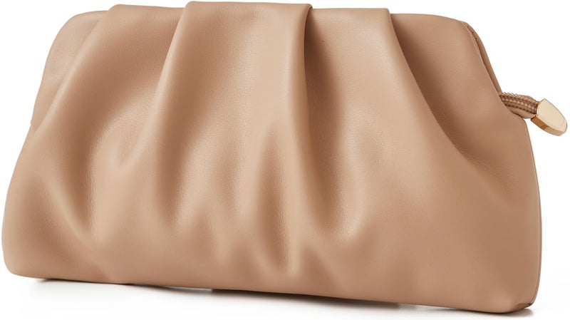 Munansli Tan Women's Clutch Purse,Evening Bag for Women Ruched Clutch Purse Detachable Metal Chain Crossbody Bag - Image 2
