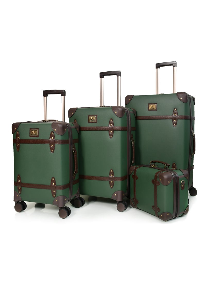 MORANO Morano Classic Leather Luggage 4 Pcs Set Dark Green 28''-24''-20'''-14'''Inches  - Image 1