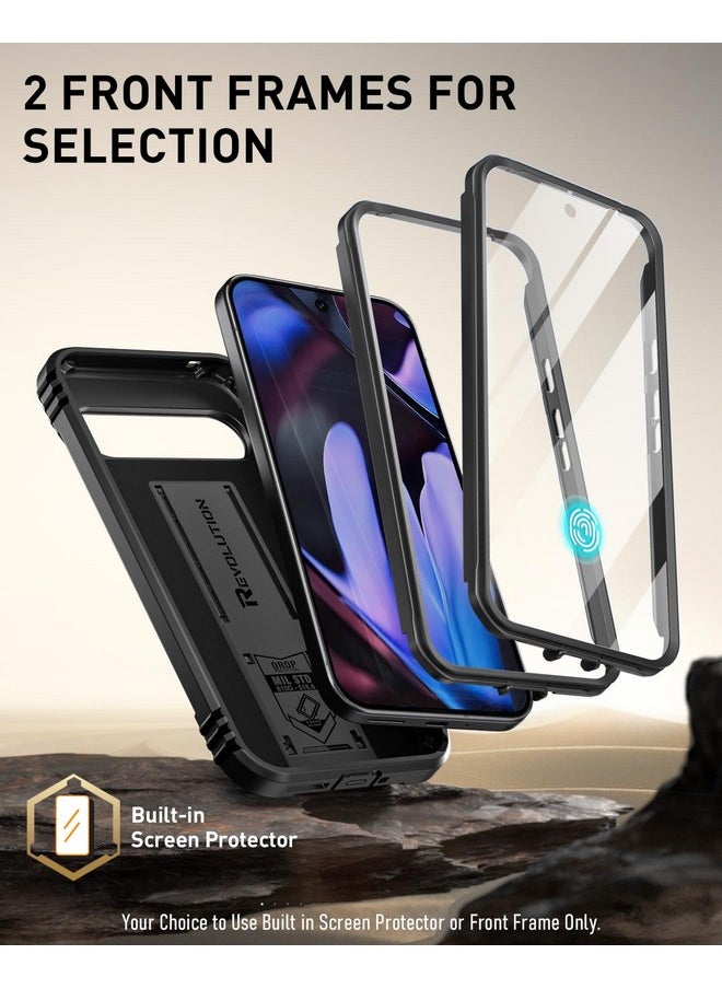 POETIC - Poetic Revolution Case for Google Pixel 9 Pro XL 5G 6.8 inch, Built-in Screen Protector Work with Fingerprint ID, Full Body Military Grade Rugged Shockproof Protective Cover Case with Kickstand, Black - Image 1