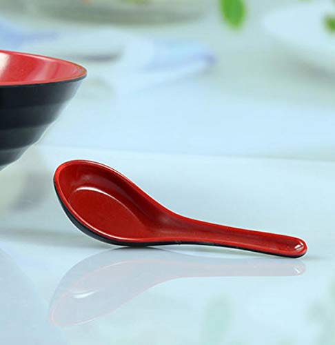 JapanBargain 2384, Chinese Soup Spoons Asian Japanese Chinese Wonton Soba Rice Pho Ramen Noodle Soup Spoons, Black/Red, Set of 2 - Image 2