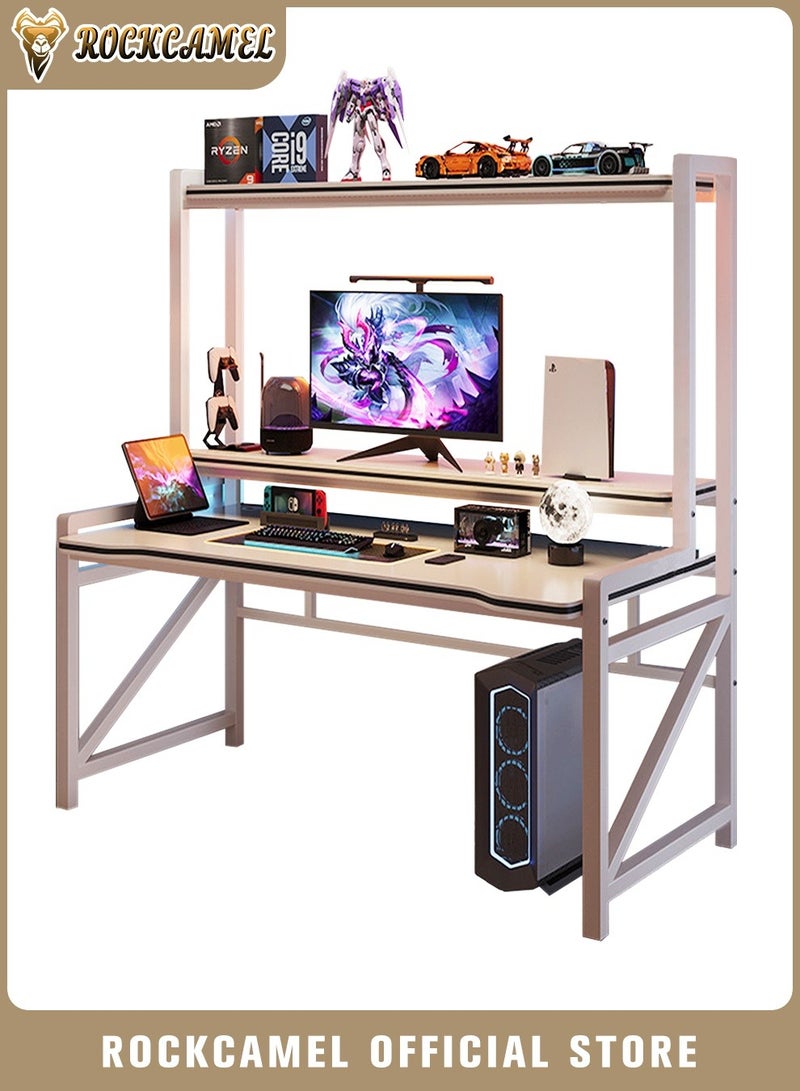 ROCKCAMEL Three-Layer Gaming Desk, Computer Desk 118cm, Home Office Desk, Ergonomic Computer Desktop Study Table, 1.5cm Thickened Panels And Sturdy Steel Frame, Suitable For Study And Game Players (Length 118cm* Width 60cm* Height 150cm)  - Image 1