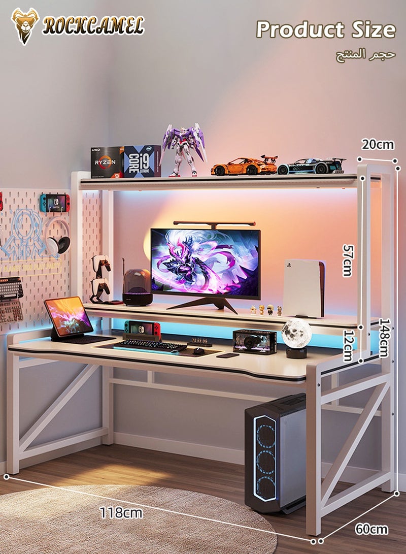 ROCKCAMEL Three-Layer Gaming Desk, Computer Desk 118cm, Home Office Desk, Ergonomic Computer Desktop Study Table, 1.5cm Thickened Panels And Sturdy Steel Frame, Suitable For Study And Game Players (Length 118cm* Width 60cm* Height 150cm)  - Image 5