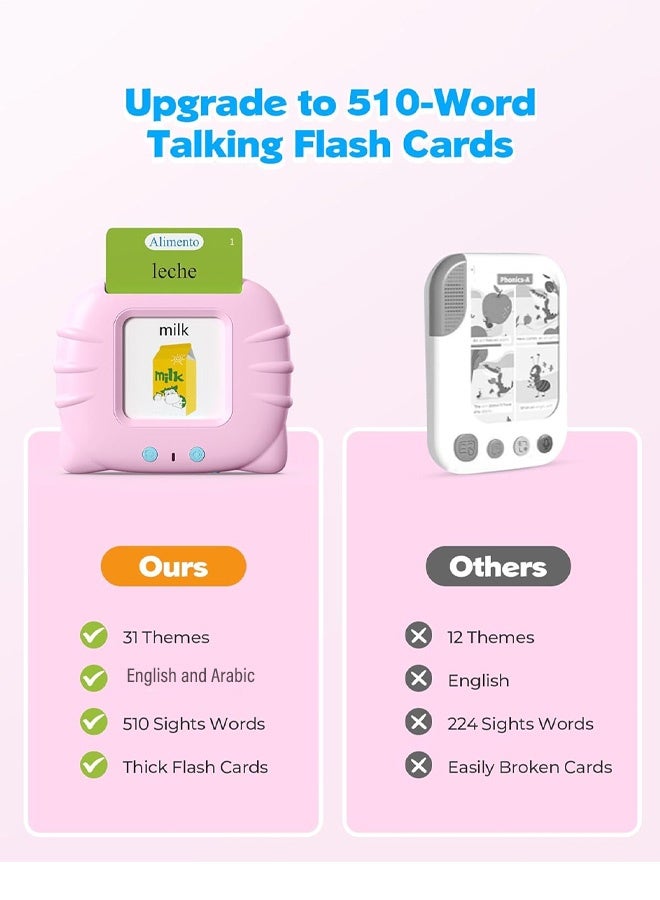 جودي بلاي بطاقات تعليمية بطاقات تعليمية ناطقة باللغتين العربية والإنجليزية، ٥١٠ كلمة مرئية للأطفال في سن ما قبل المدرسة، وردية اللون - Image 3