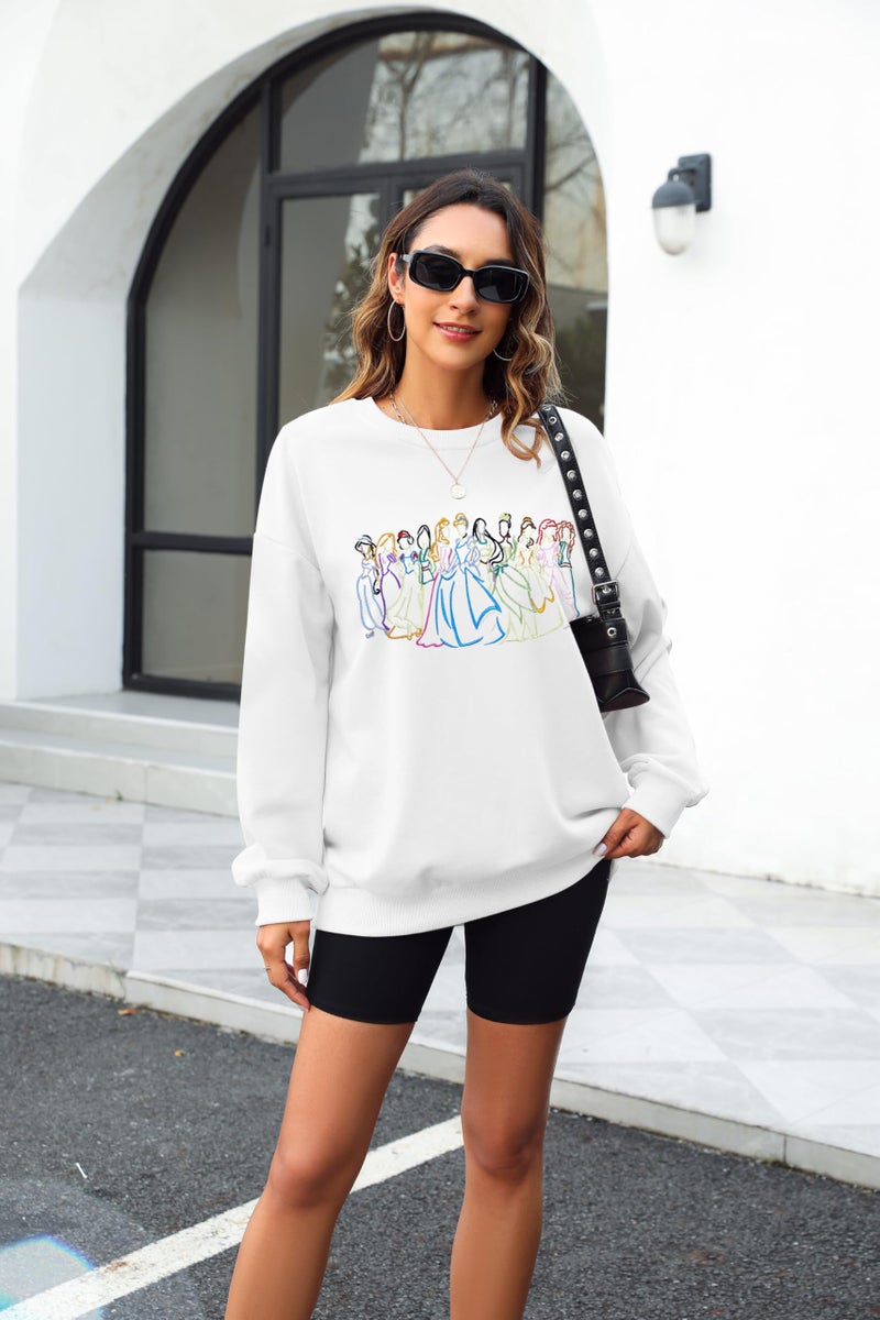 BANGELY Magical Sweatshirt Women Cute Embroidered Magic Princess Sweater Family Vacation Shirt Casual Long Sleeve Top A-white - Image 2