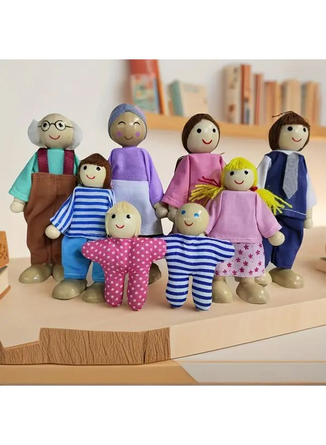Wooden Family Figurines A Family Of Eight Depicting Characters At Different Ages Home Warm Decor - Image 1