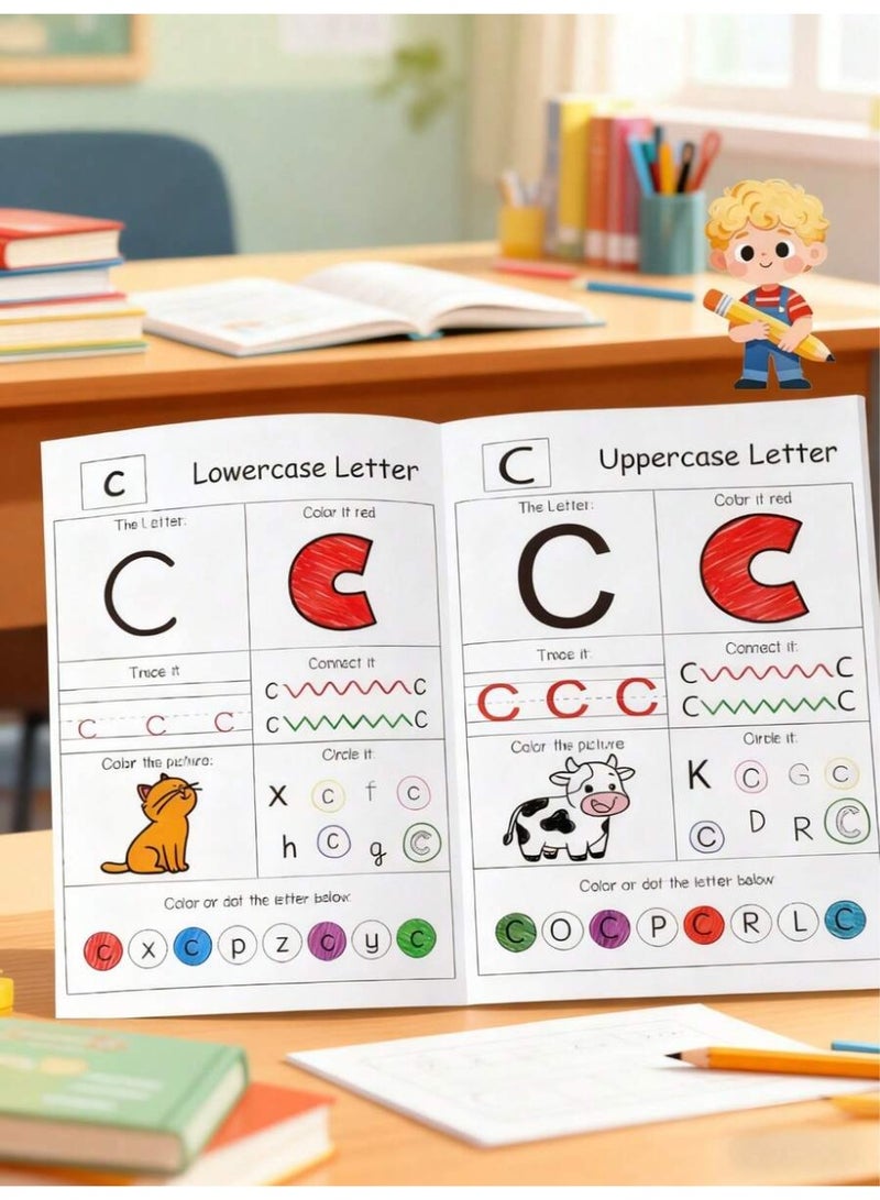 48-Page English Alphabet Workbook for Kids – A-Z Tracing and Writing Book with Coloring and Drawing – Develops Early Writing and Reading Skills – Suitable for Preschool, Kindergarten, and Back to School - Image 3