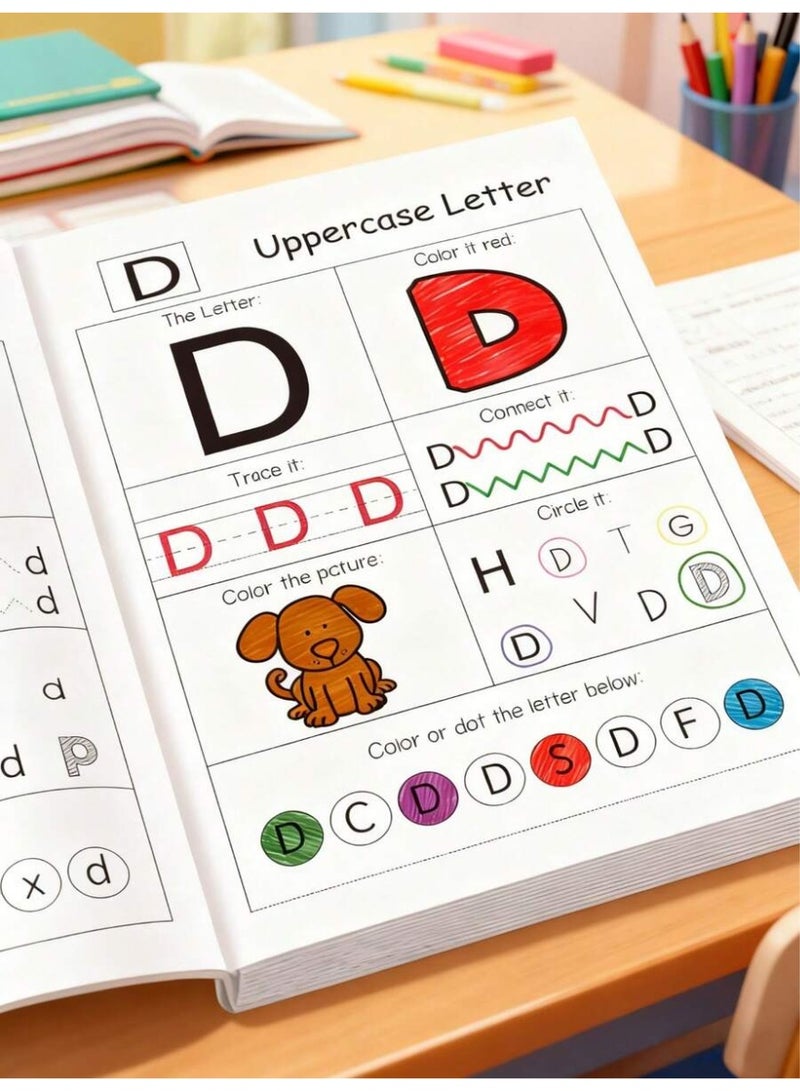 48-Page English Alphabet Workbook for Kids – A-Z Tracing and Writing Book with Coloring and Drawing – Develops Early Writing and Reading Skills – Suitable for Preschool, Kindergarten, and Back to School - Image 4