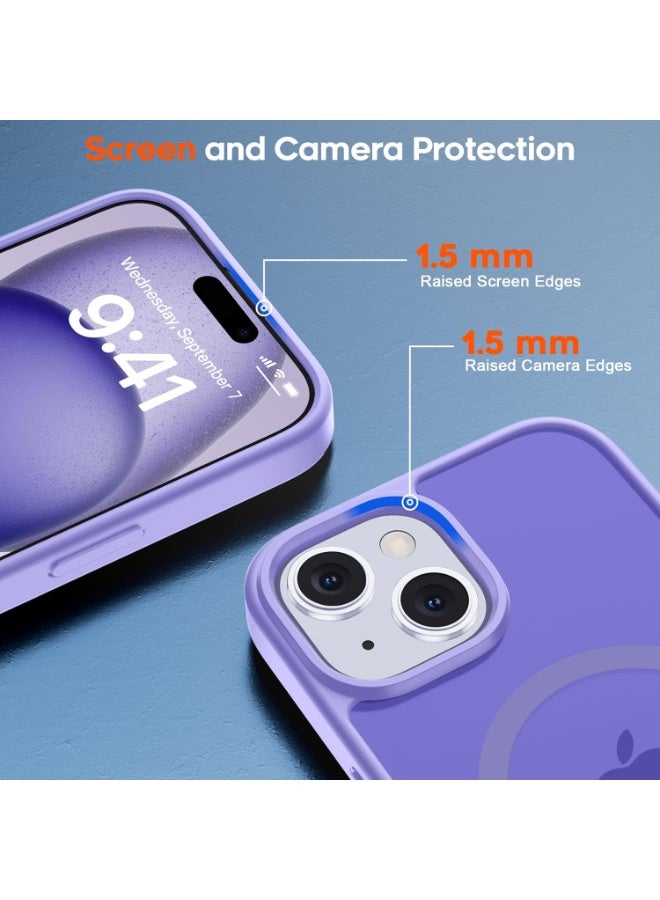 أكاليكس جراب مغناطيسي لهاتف آيفون 15 [مقاوم للصدمات ونحيف] غطاء خلفي صلب شفاف غير لامع مع حماية عالية الجودة | بنفسجي فاتح - Image 3