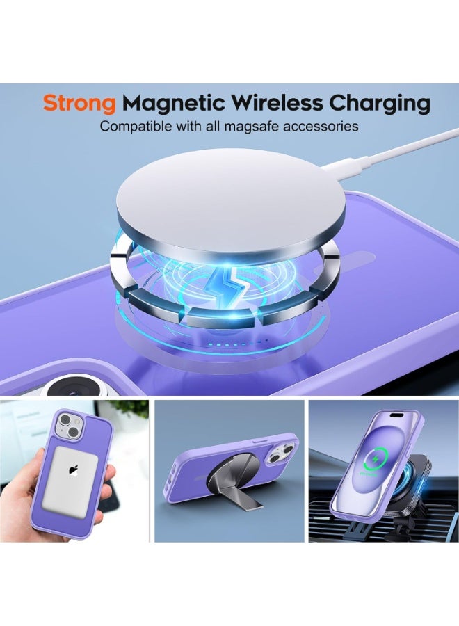 أكاليكس جراب مغناطيسي لهاتف آيفون 15 [مقاوم للصدمات ونحيف] غطاء خلفي صلب شفاف غير لامع مع حماية عالية الجودة | بنفسجي فاتح - Image 4